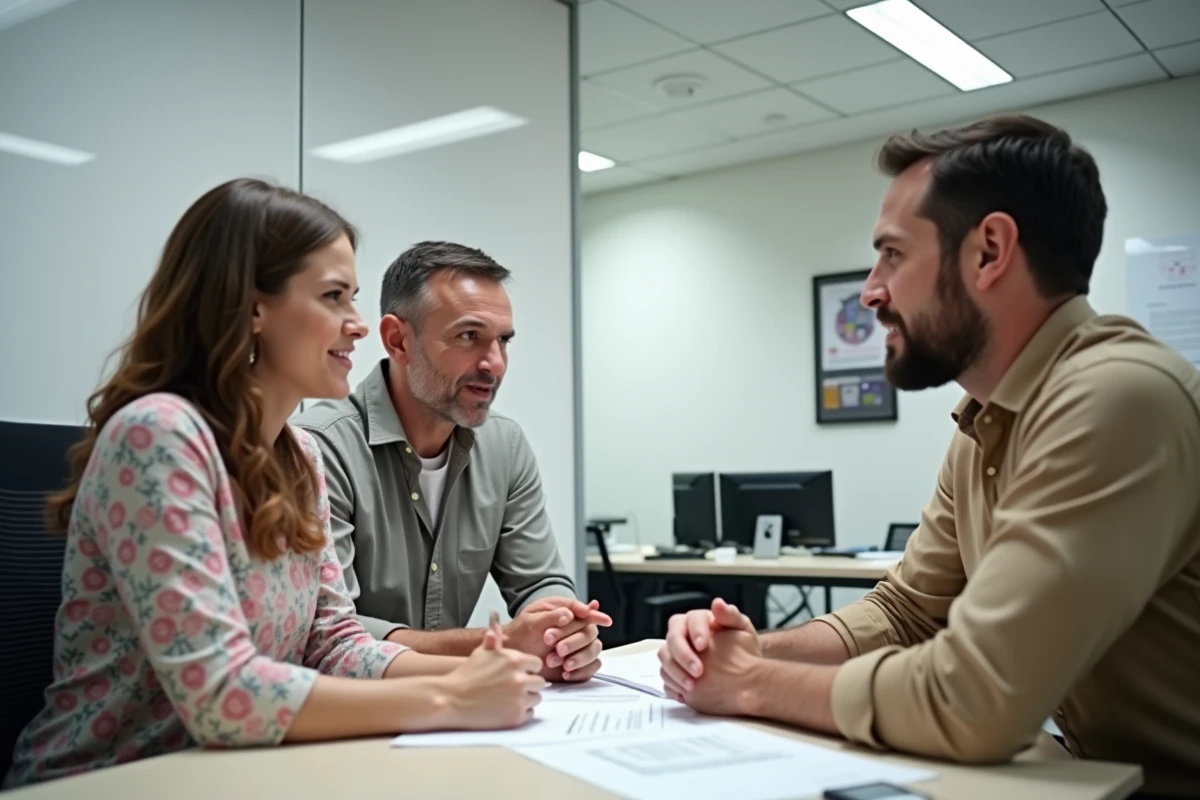 Couple en rendez-vous avec un conseiller logement social pour contester un refus d'attribution