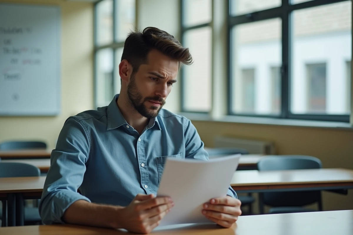 Jeune homme adulte consultant une brochure sur les critères d'âge pour intégrer un bac pro